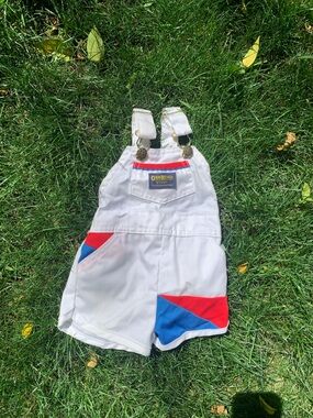 Vintage OshKosh B'gosh White Overalls with Red & Blue Accents